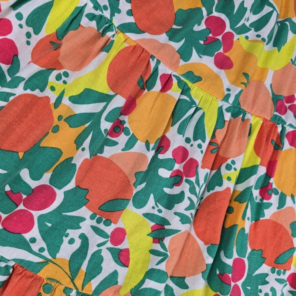 J Crew Dress Womens 0 Multicolor Fruit Print Ruffle Linen Blend Summer Party - Picture 2 of 14